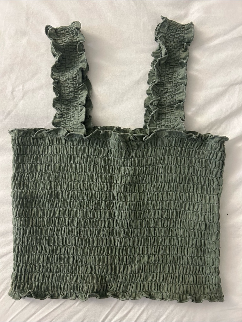 Hollister Olive Green Smocked Ruffle Strap Crop Top